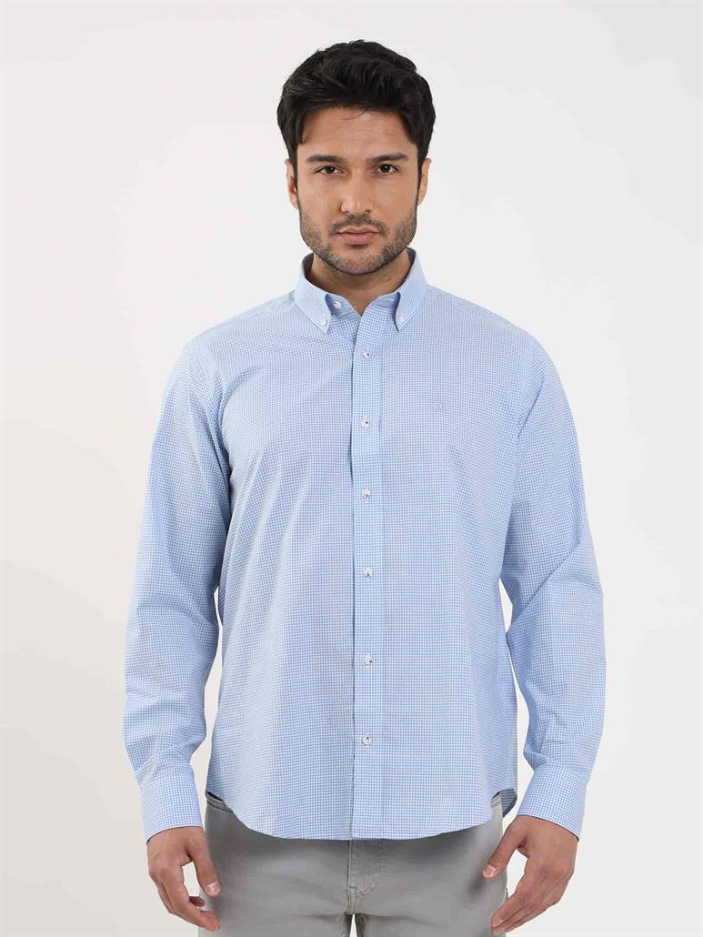 Mavi Erkek Regular Fit Pitikare Desenli Düğmeli Yaka Uzun Kol Gömlek 