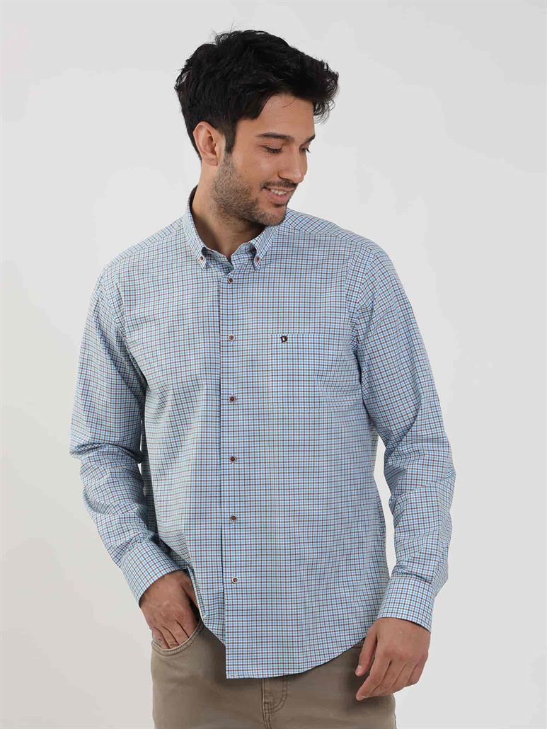 Mavi Erkek Regular Fit Pitikare Desenli Düğmeli Yaka Uzun Kol Gömlek 