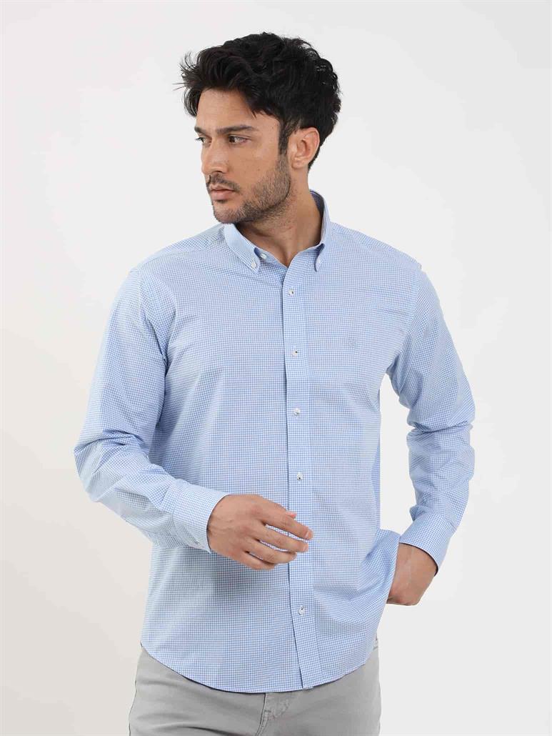 Mavi Erkek Regular Fit Pitikare Desenli Düğmeli Yaka Uzun Kol Gömlek 
