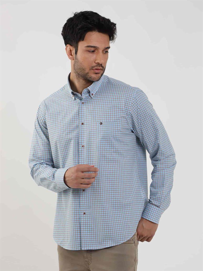 Mavi Erkek Regular Fit Pitikare Desenli Düğmeli Yaka Uzun Kol Gömlek 