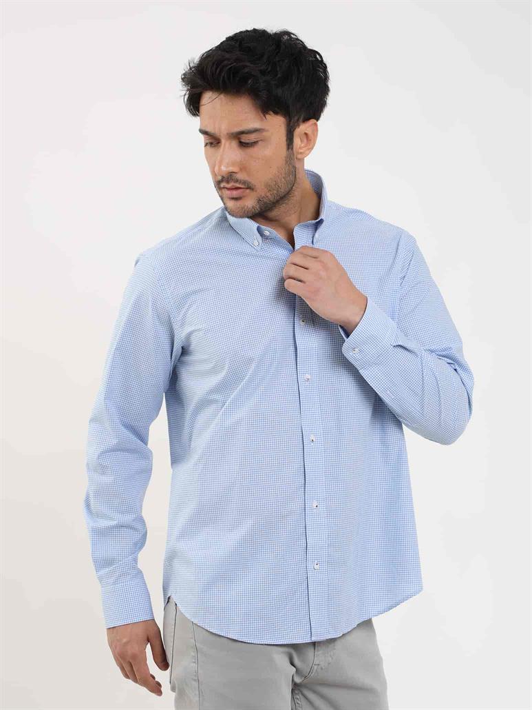 Mavi Erkek Regular Fit Pitikare Desenli Düğmeli Yaka Uzun Kol Gömlek 