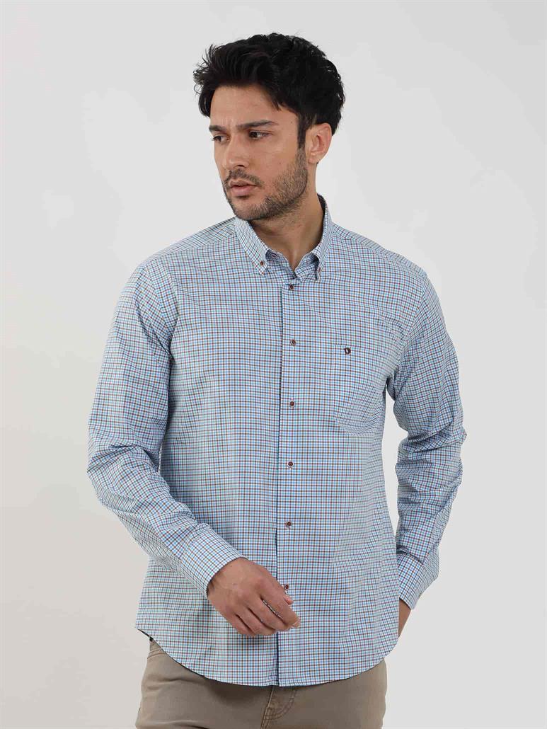 Mavi Erkek Regular Fit Pitikare Desenli Düğmeli Yaka Uzun Kol Gömlek 