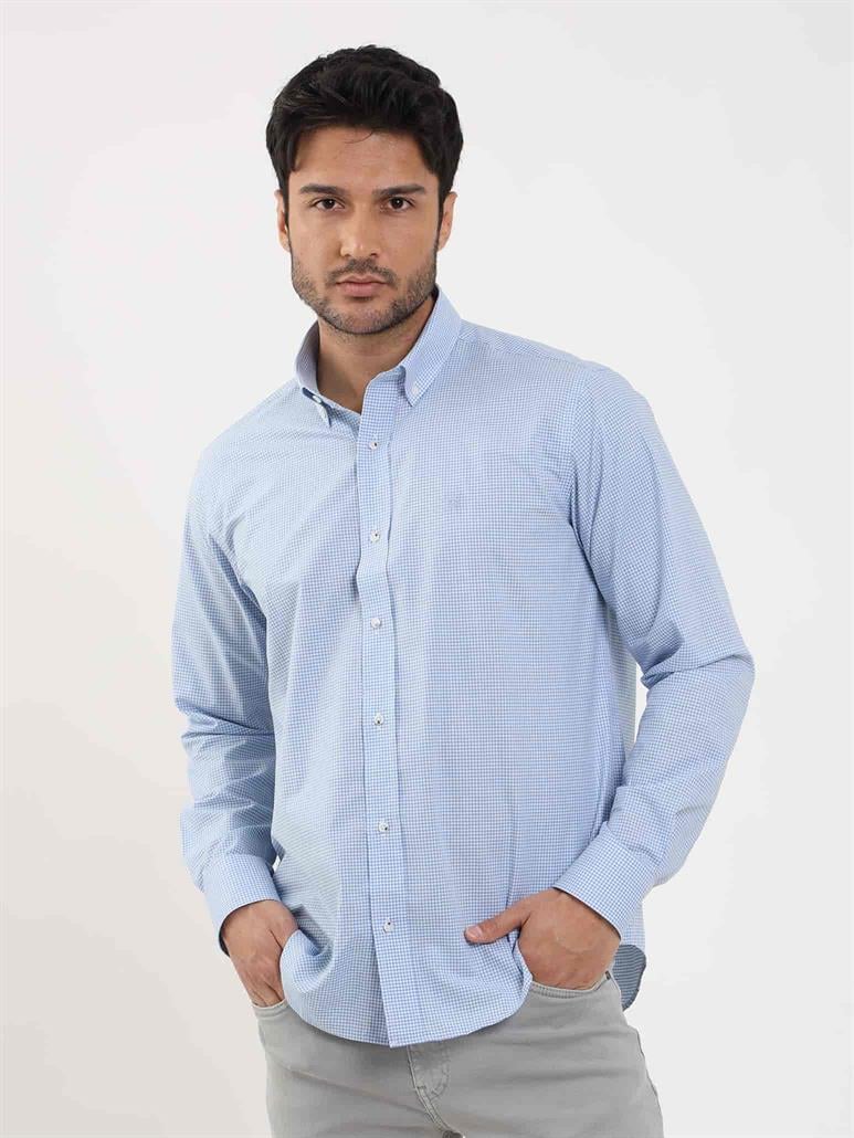 Mavi Erkek Regular Fit Pitikare Desenli Düğmeli Yaka Uzun Kol Gömlek 
