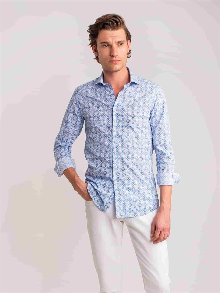 Mavi Erkek Slim Fit Baskılı Paul Yaka Uzun Kol Gömlek - 60637