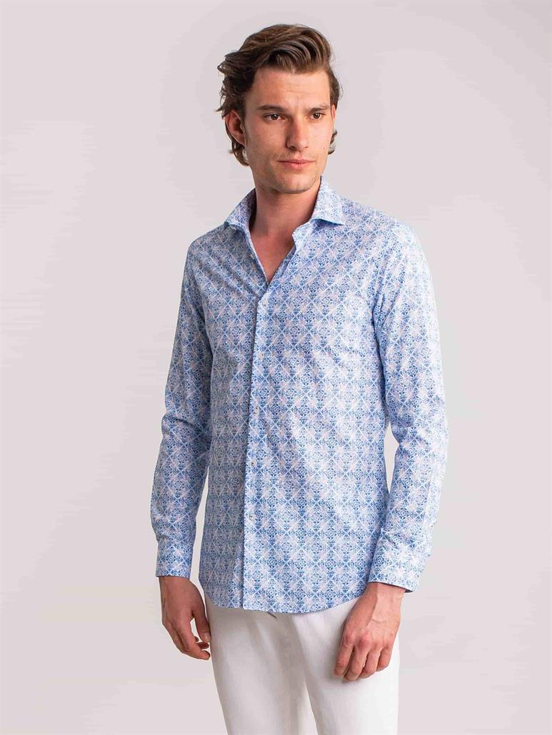 Mavi Erkek Slim Fit Baskılı Paul Yaka Uzun Kol Gömlek - 60637