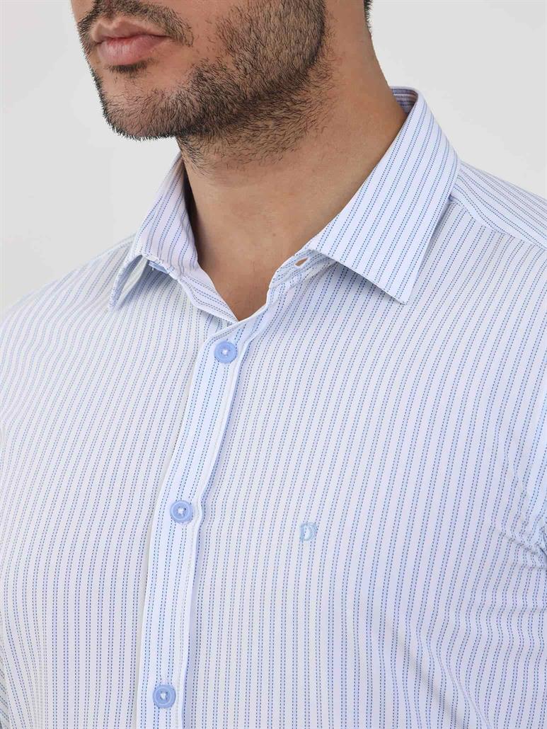 Mavi Erkek Slim Fit Çizgili Düğmeli Yaka Uzun Kol Gömlek 