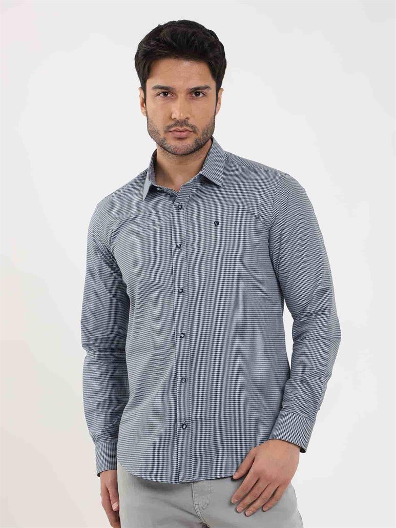 Mavi Erkek Slim Fit Desenli Brent Yaka Uzun Kol Gömlek 
