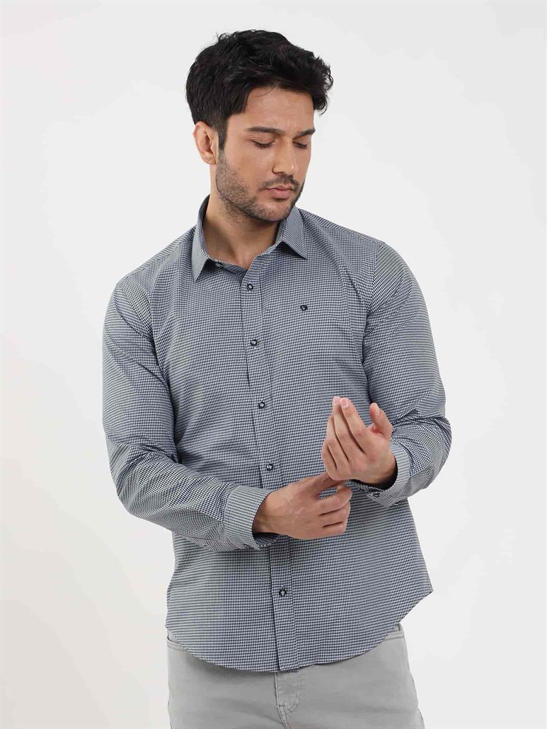 Mavi Erkek Slim Fit Desenli Brent Yaka Uzun Kol Gömlek 