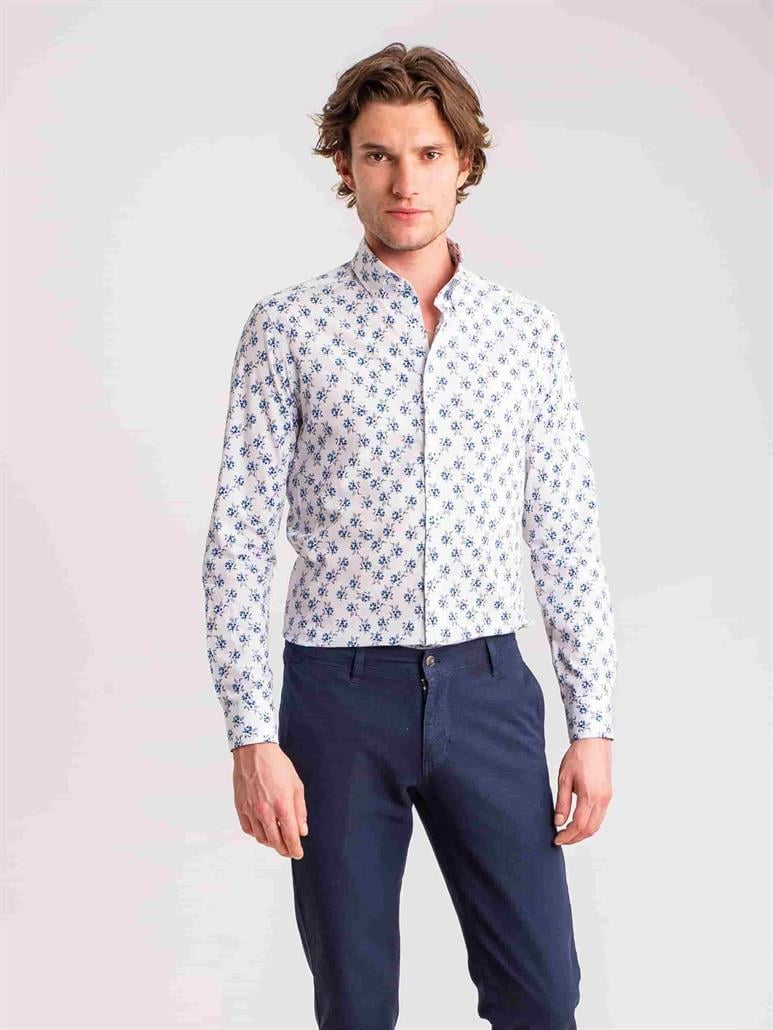 Mavi Erkek Slim Fit Desenli Brent Düğmeli Yaka Uzun Kol Gömlek - 60660