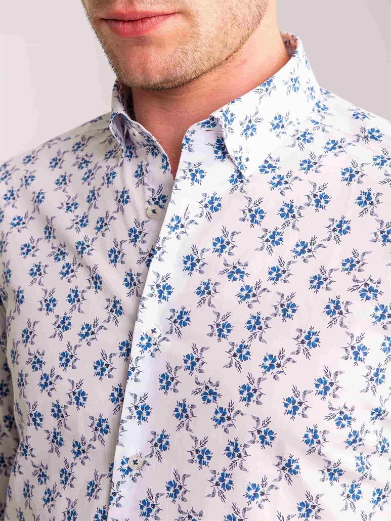 Mavi Erkek Slim Fit Desenli Brent Düğmeli Yaka Uzun Kol Gömlek - 60660