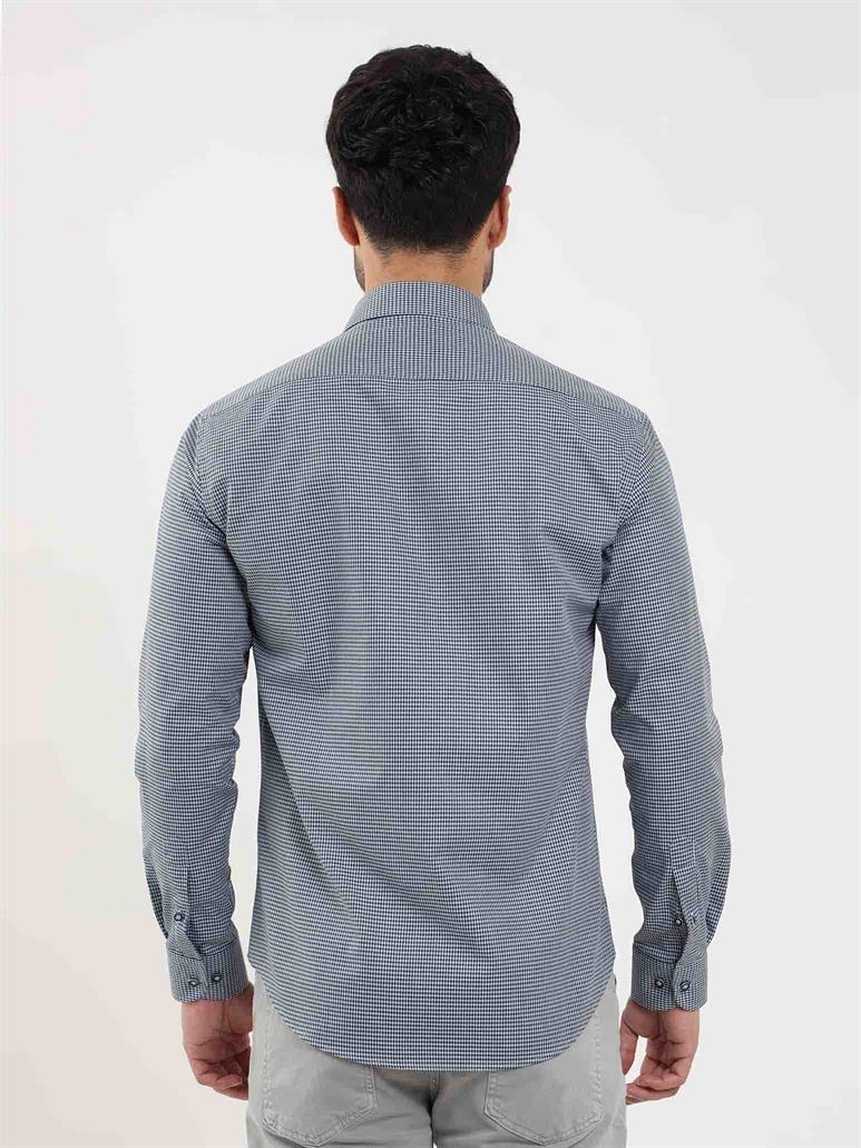 Mavi Erkek Slim Fit Desenli Brent Yaka Uzun Kol Gömlek 