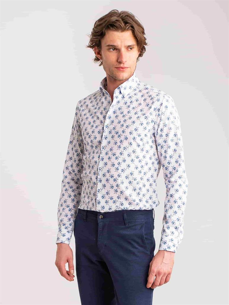 Mavi Erkek Slim Fit Desenli Brent Düğmeli Yaka Uzun Kol Gömlek - 60660