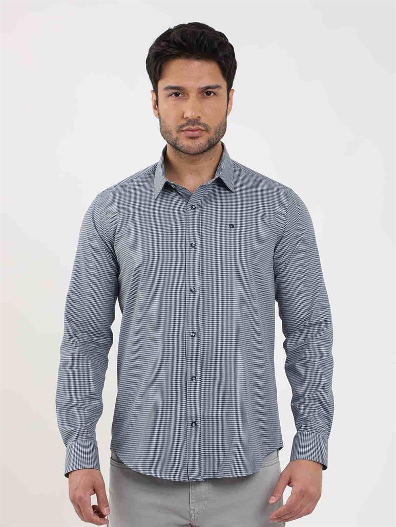 Mavi Erkek Slim Fit Desenli Brent Yaka Uzun Kol Gömlek 