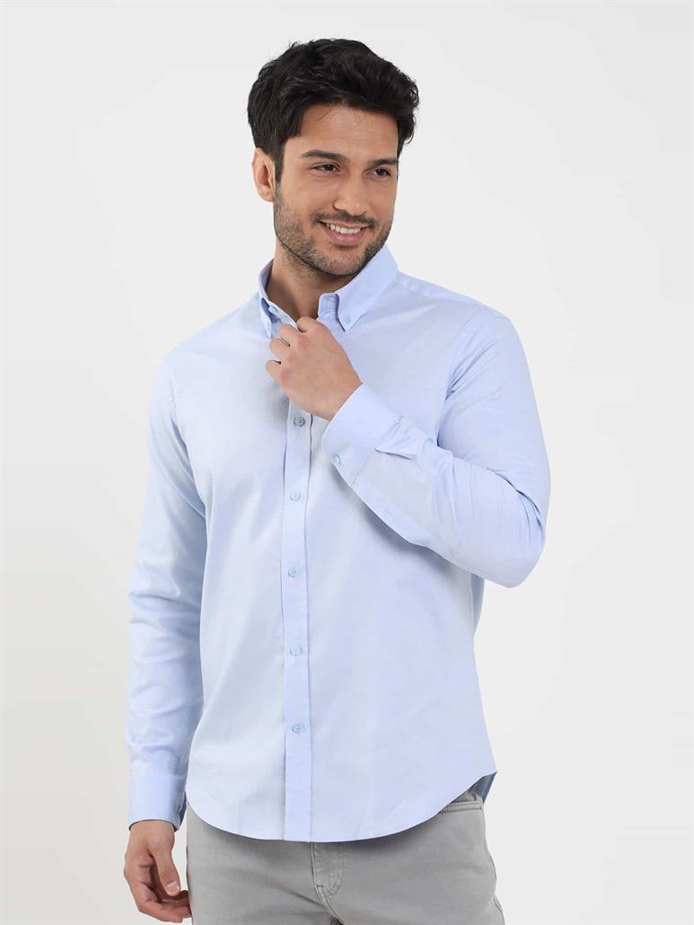 Mavi Erkek Slim Fit Düz Brent Düğmeli Yaka Uzun Kol Gömlek 