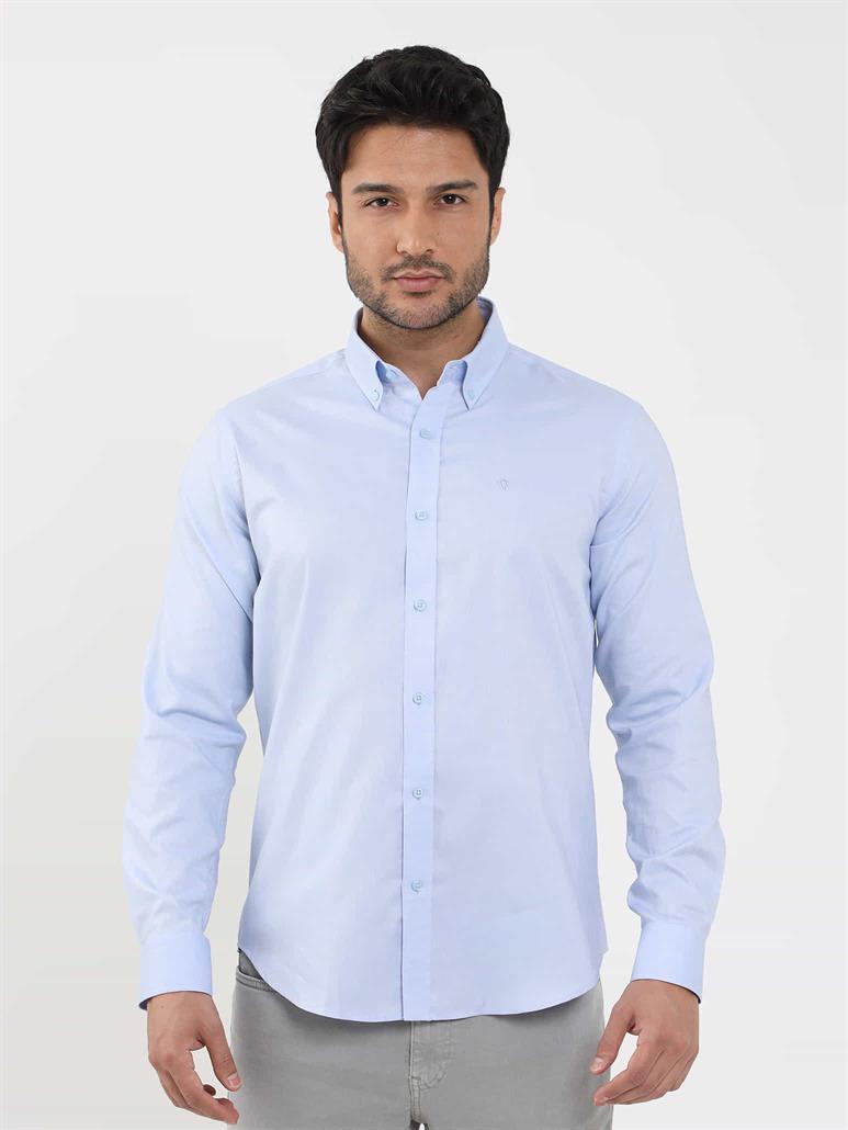 Mavi Erkek Slim Fit Düz Brent Düğmeli Yaka Uzun Kol Gömlek 