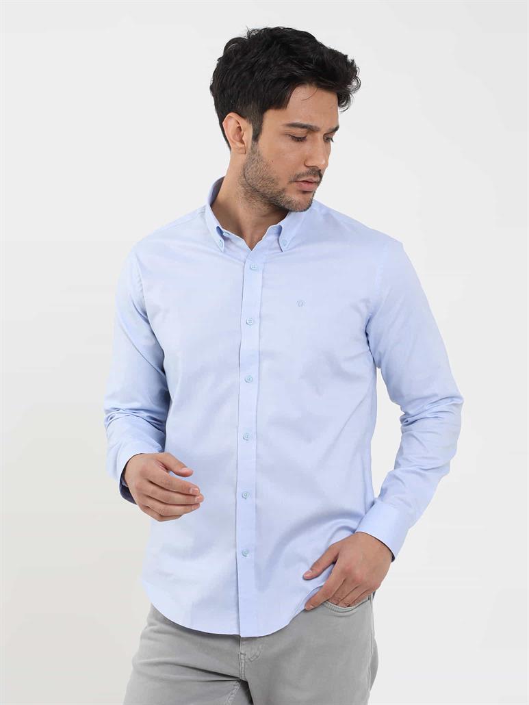 Mavi Erkek Slim Fit Düz Brent Düğmeli Yaka Uzun Kol Gömlek 