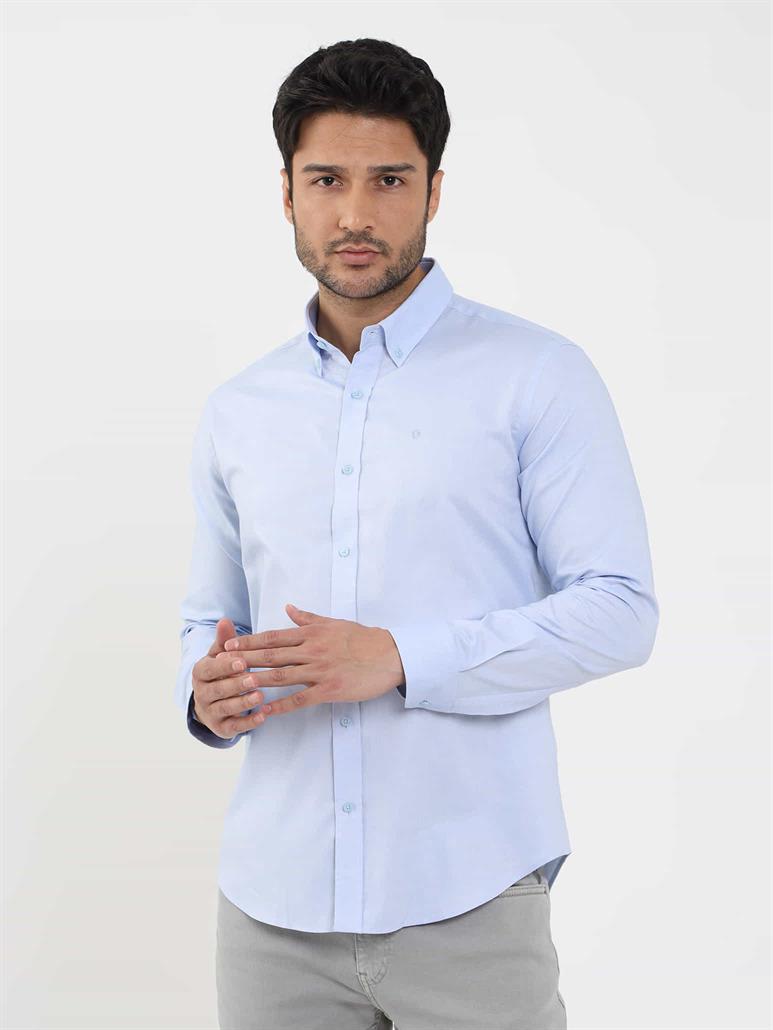 Mavi Erkek Slim Fit Düz Brent Düğmeli Yaka Uzun Kol Gömlek 
