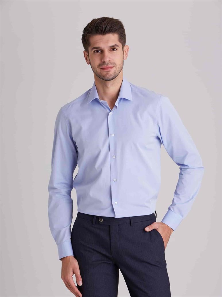 Mavi Erkek Slim Fit Düz Klasik Yaka Uzun Kol Gömlek - 40391