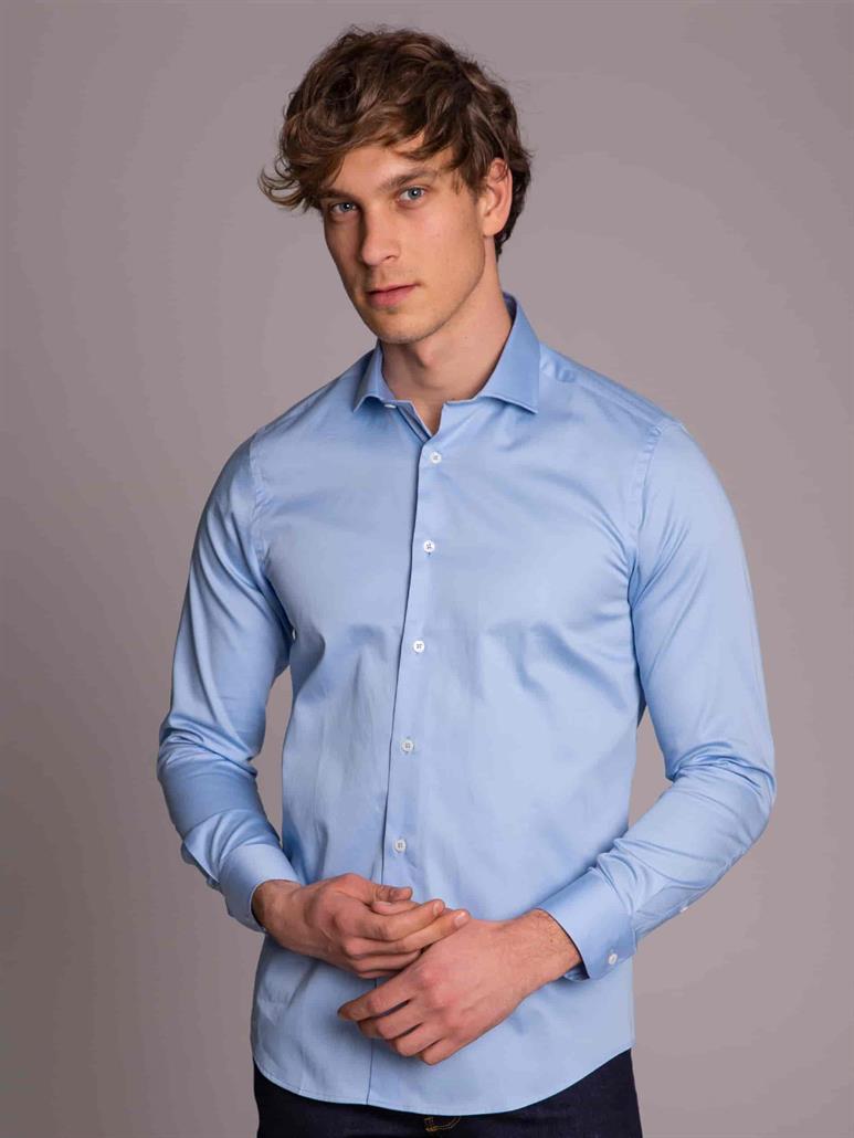 Mavi Erkek Slim Fit Düz Paul Yaka Uzun Kol Gömlek 