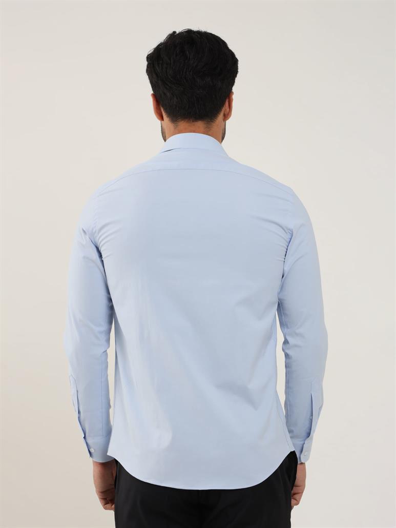 Mavi Erkek Slim Fit Düz Klasik Yaka Uzun Kol Gömlek 