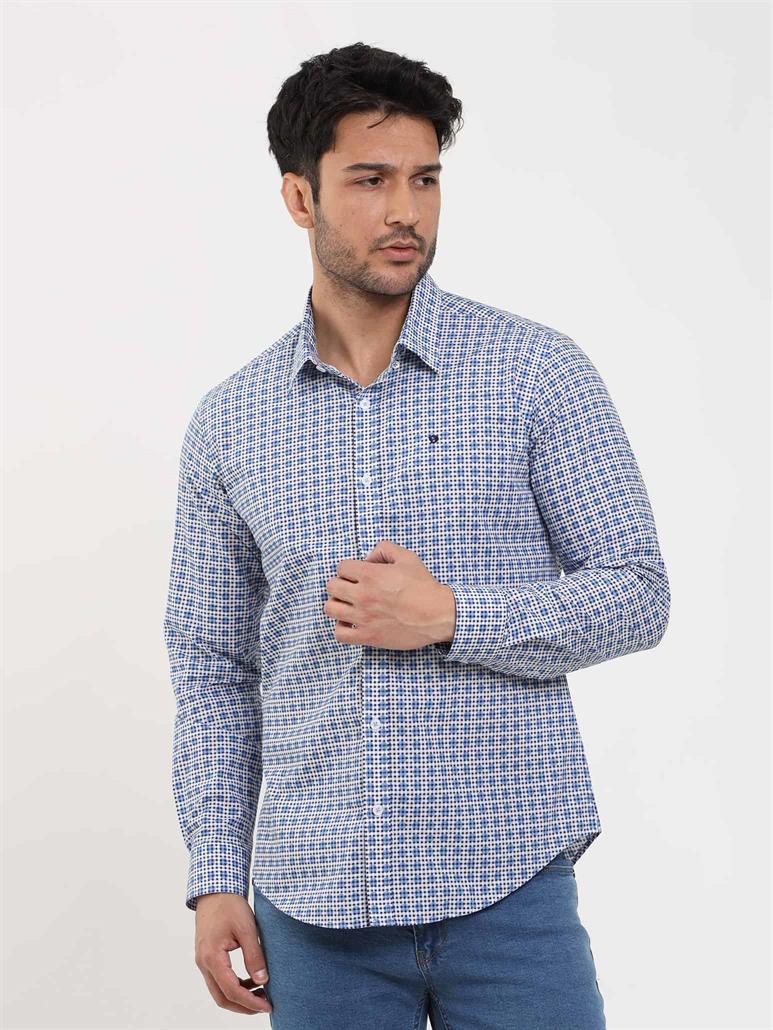 Mavi Erkek Slim Fit Puantiyeli Brent Düğmeli Yaka Uzun Kol Gömlek 