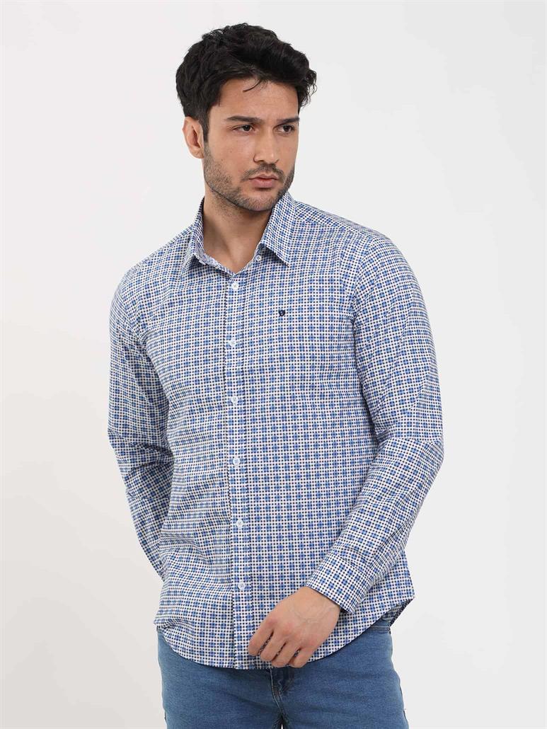 Mavi Erkek Slim Fit Puantiyeli Brent Düğmeli Yaka Uzun Kol Gömlek 