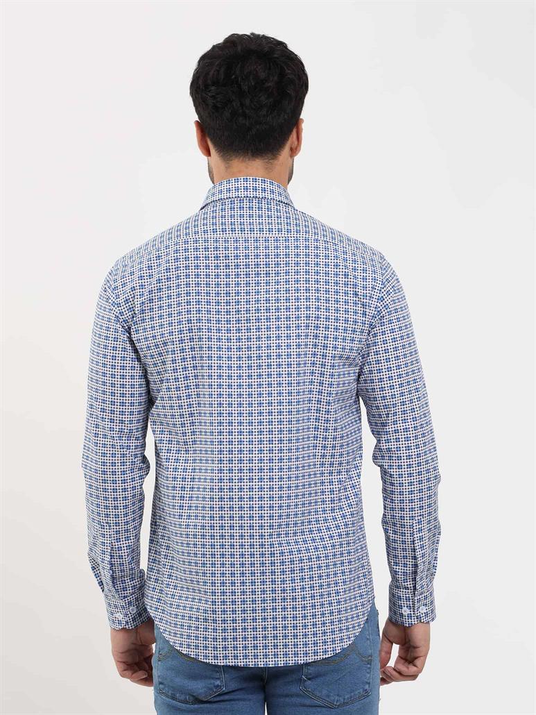 Mavi Erkek Slim Fit Puantiyeli Brent Düğmeli Yaka Uzun Kol Gömlek 