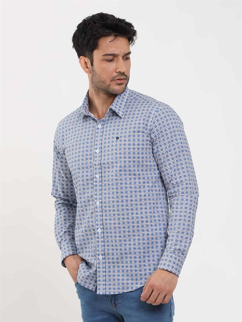 Mavi Erkek Slim Fit Puantiyeli Brent Düğmeli Yaka Uzun Kol Gömlek 