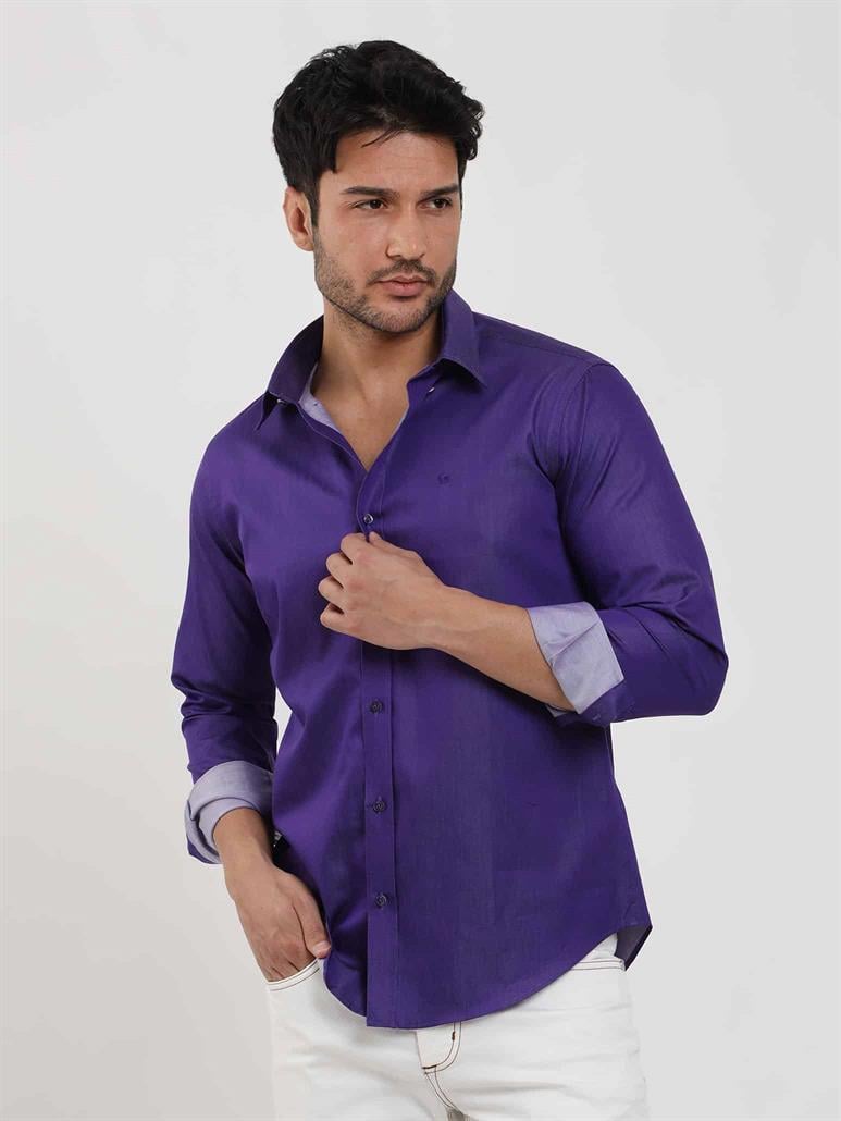 Mor Erkek Slim Fit Düz Düğmeli Yaka Uzun Kol Gömlek - 102519