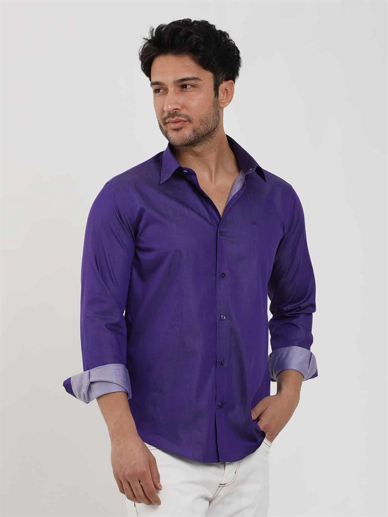 Mor Erkek Slim Fit Düz Düğmeli Yaka Uzun Kol Gömlek - 102519