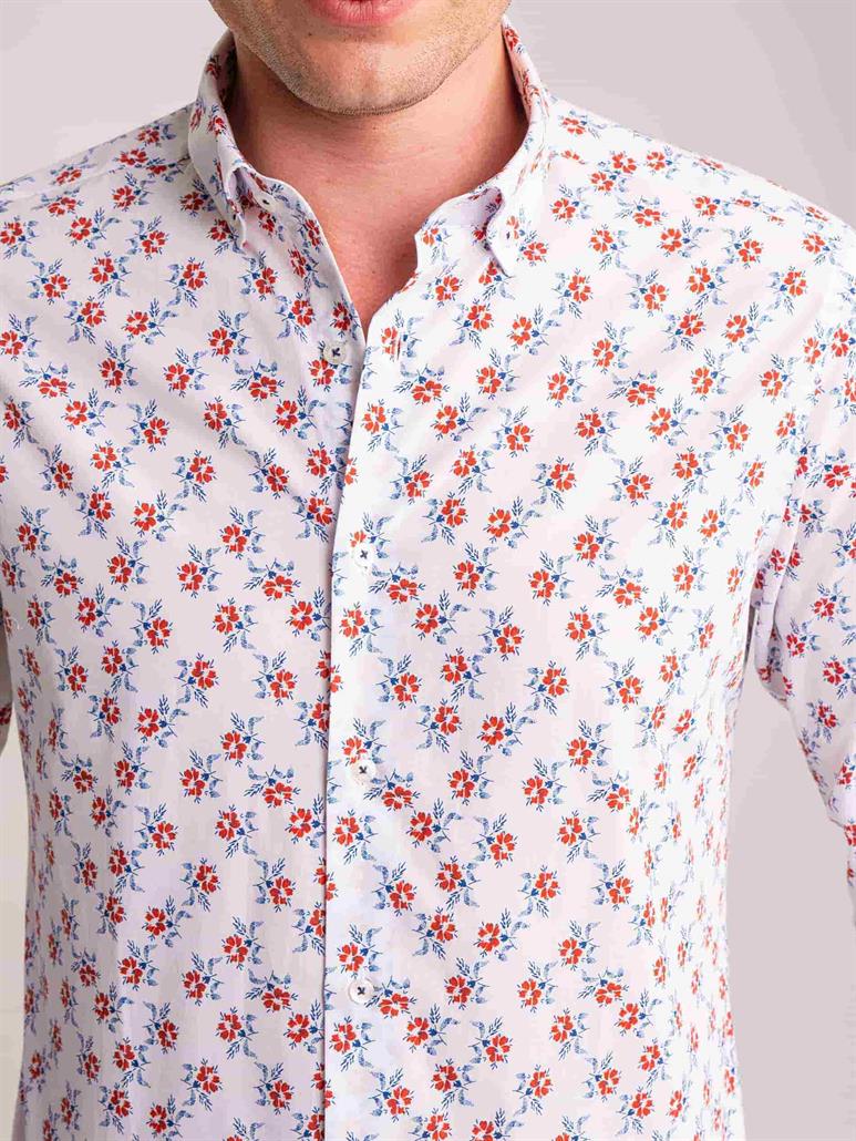 Nar Çiçeği Erkek Slim Fit Desenli Brent Düğmeli Yaka Uzun Kol Gömlek - 58342