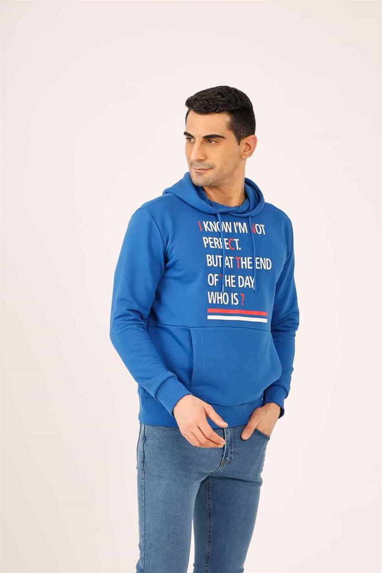 Saks Erkek Regular Fit Baskılı Pamuklu Kapüşonlu Sweatshirt 