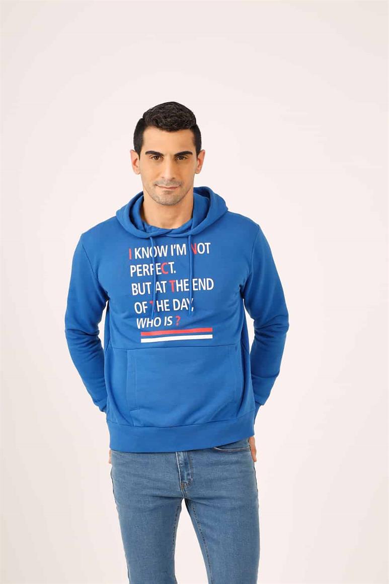 Saks Erkek Regular Fit Baskılı Pamuklu Kapüşonlu Sweatshirt 