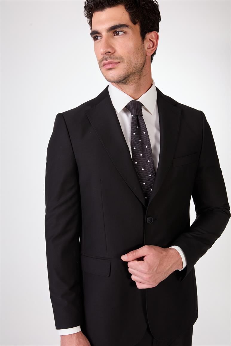 Dufy Siyah Erkek Düz Mono Yaka Takım Elbise 