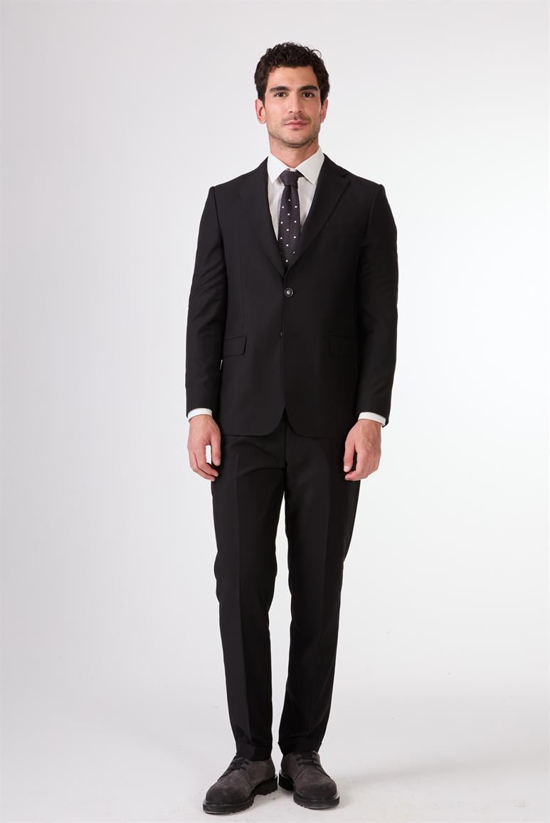 Dufy Siyah Erkek Düz Mono Yaka Takım Elbise 