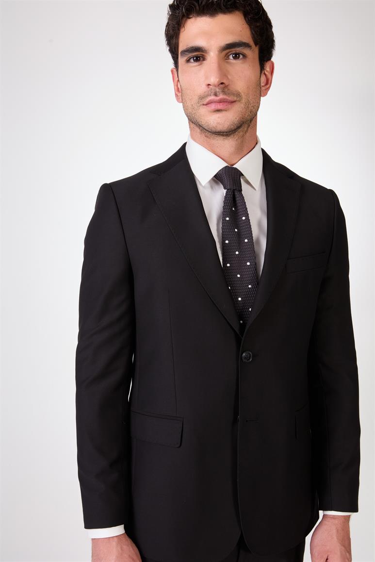 Dufy Siyah Erkek Düz Mono Yaka Takım Elbise 