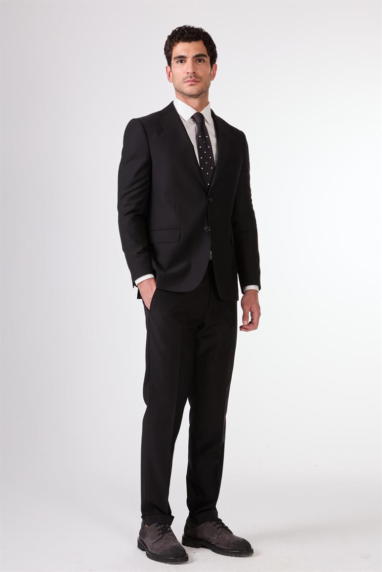 Dufy Siyah Erkek Düz Mono Yaka Takım Elbise 