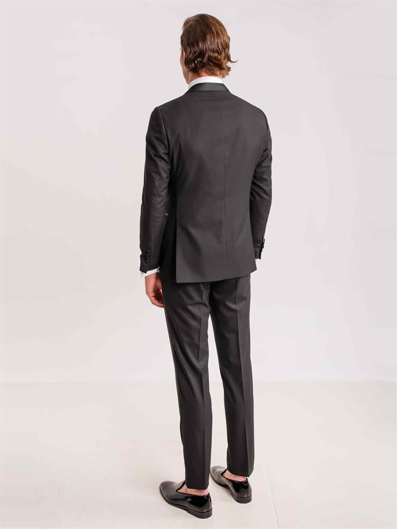 Siyah Erkek Modern Fit Armürlü Mono Yaka Smokin Takım 