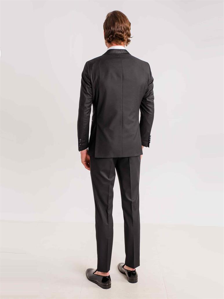 Siyah Erkek Modern Fit Çizgili Şal Yaka Smokin Takım 