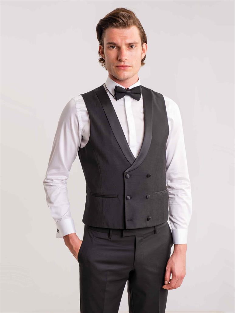 Siyah Erkek Modern Fit Çizgili Şal Yaka Smokin Takım 