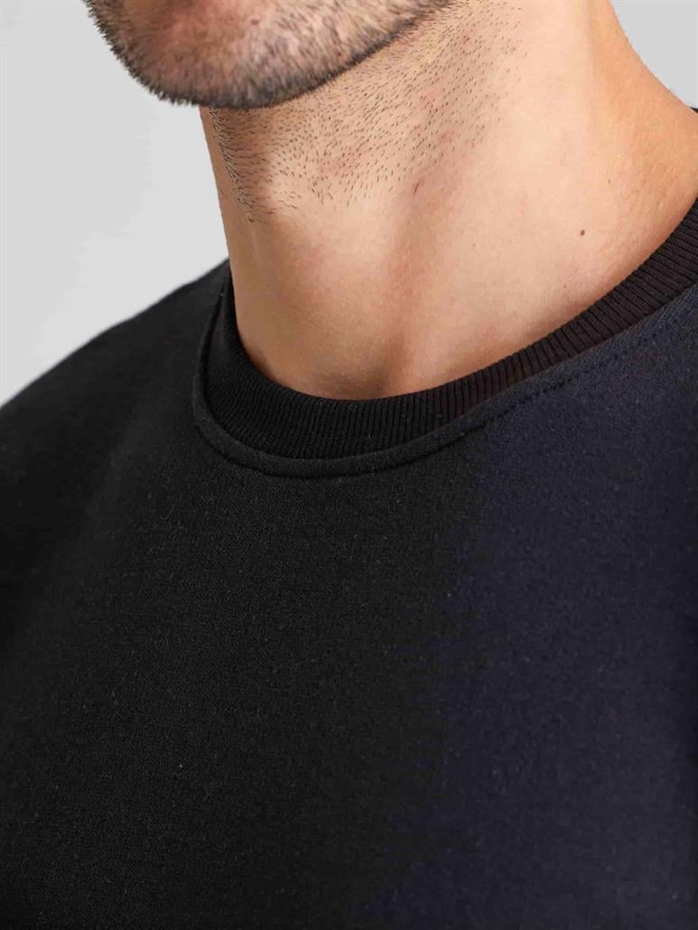 Siyah Erkek Regular Fit Düz Casual Yuvarlak Yaka Sweatshirt 