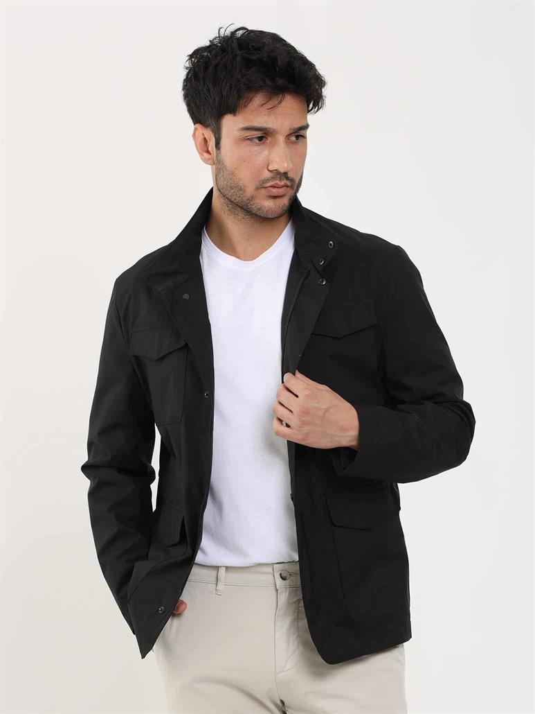 Siyah Erkek Regular Fit Düz Hakim Yaka Safari Mont 
