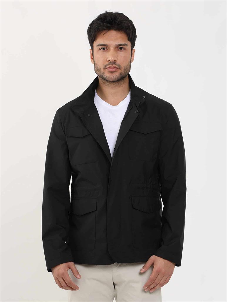 Siyah Erkek Regular Fit Düz Hakim Yaka Safari Mont 
