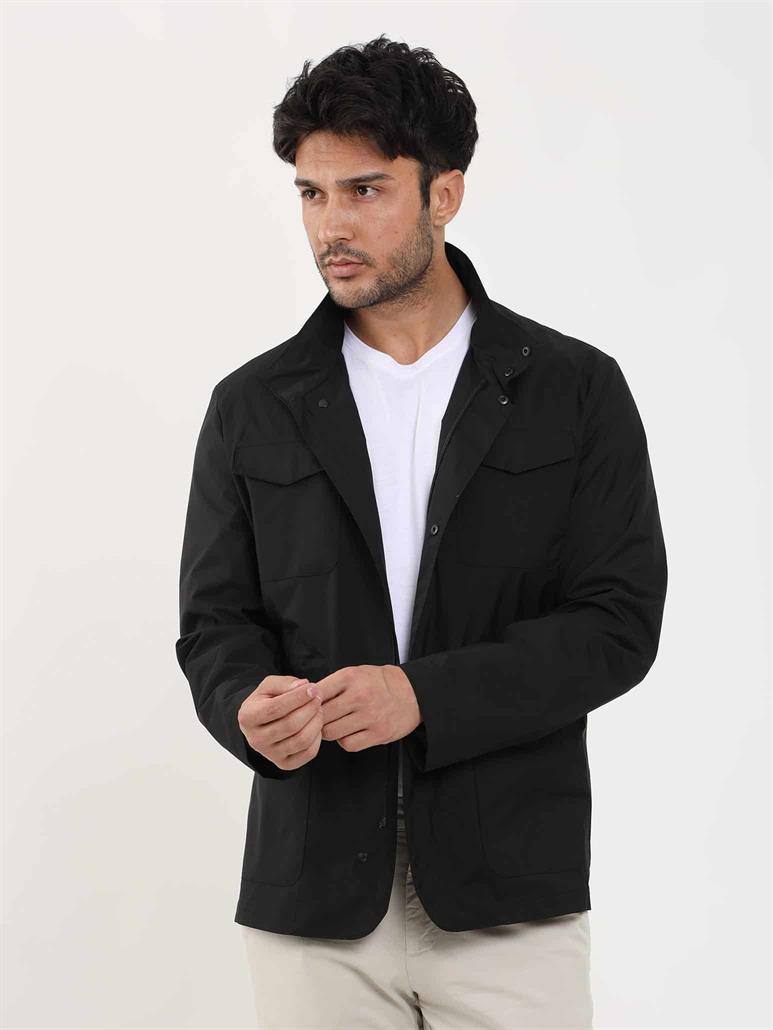 Siyah Erkek Regular Fit Düz Hakim Yaka Safari Mont 
