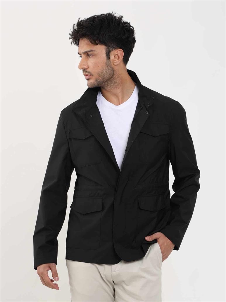 Siyah Erkek Regular Fit Düz Hakim Yaka Safari Mont 