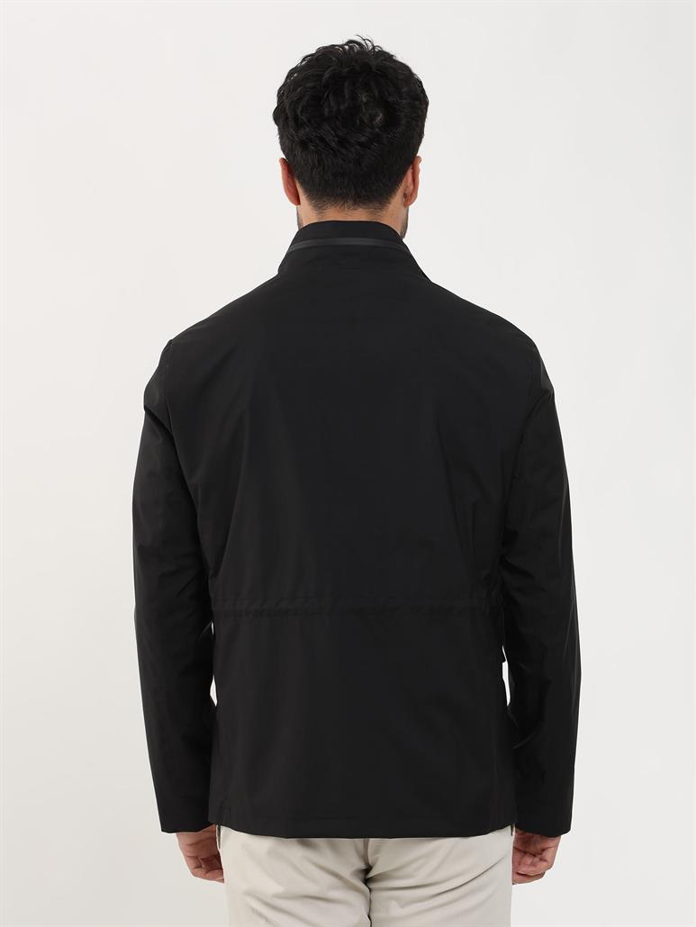 Siyah Erkek Regular Fit Düz Hakim Yaka Safari Mont 