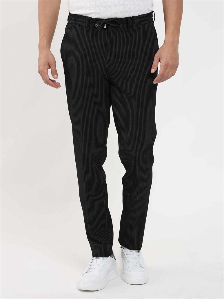  Siyah Erkek Slim Fit Çizgili Jogger Pantolon 
