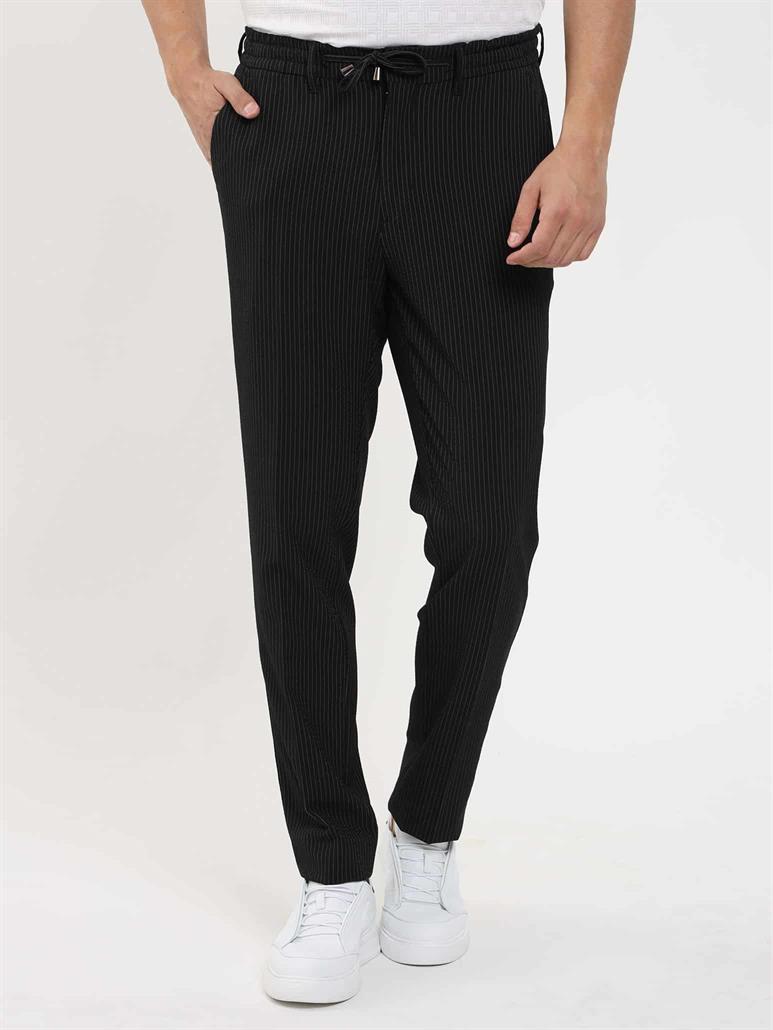  Siyah Erkek Slim Fit Çizgili Jogger Pantolon 