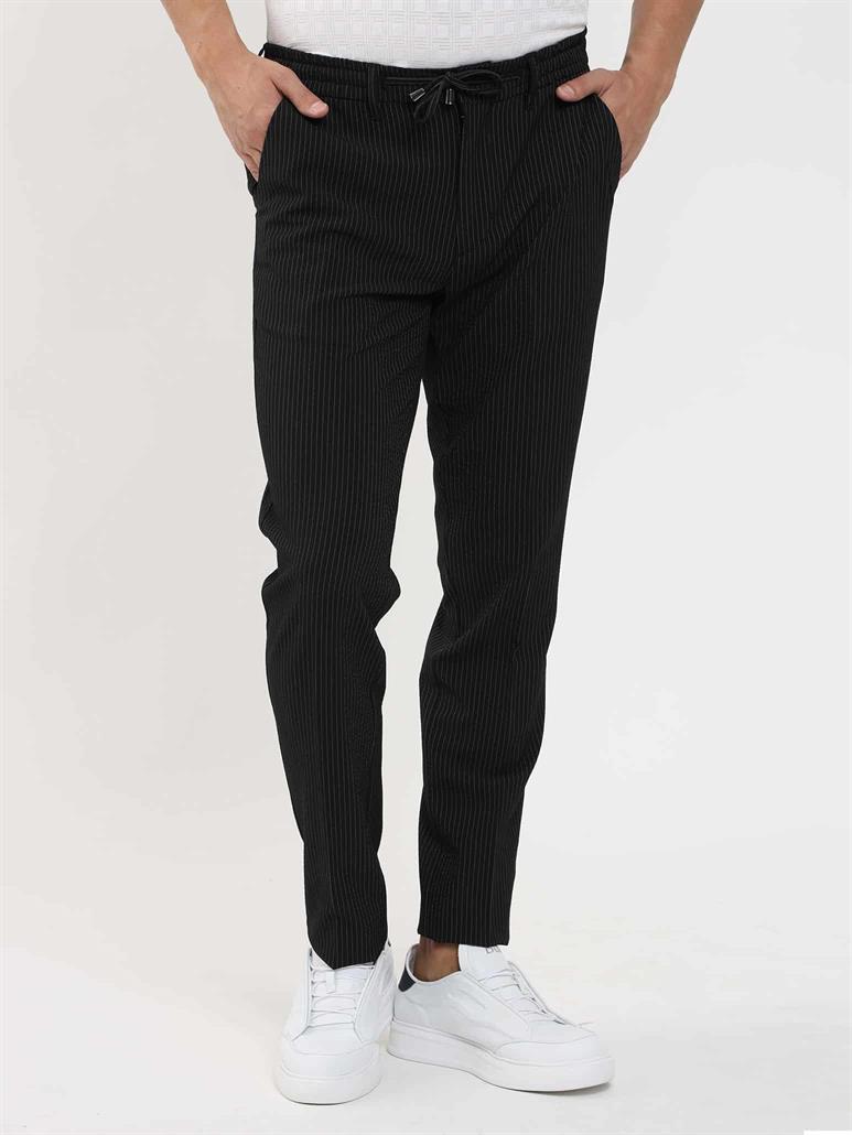  Siyah Erkek Slim Fit Çizgili Jogger Pantolon 