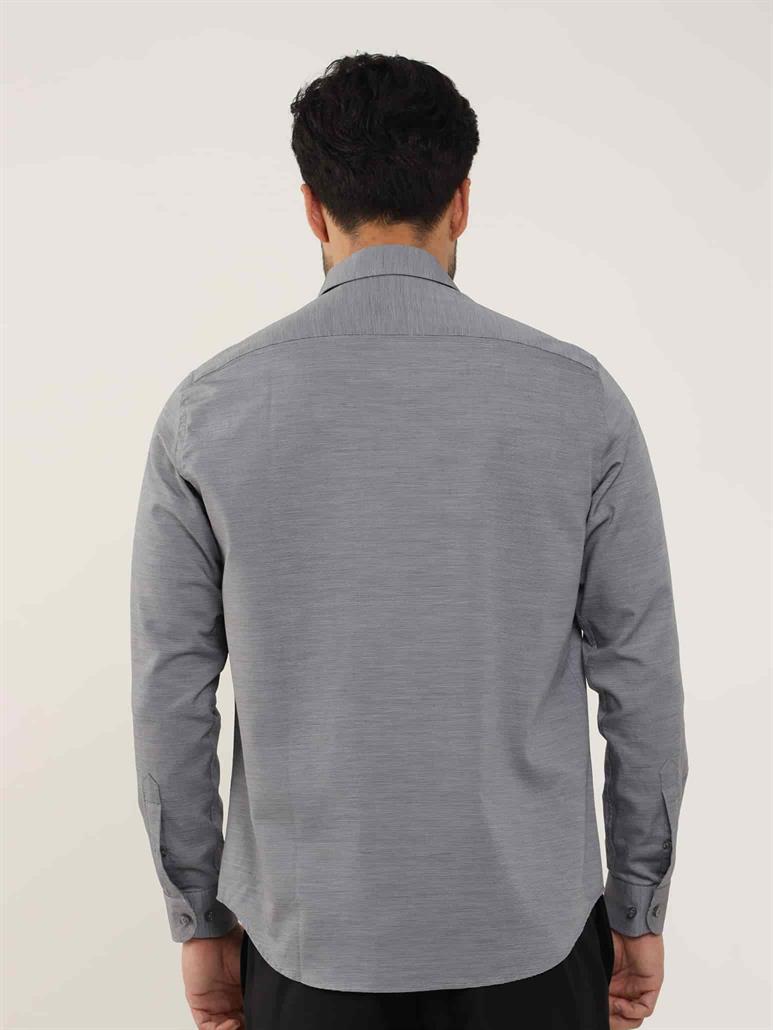 Siyah Erkek Regular Fit Melanj Desenli Brent Yaka Uzun Kol Gömlek 